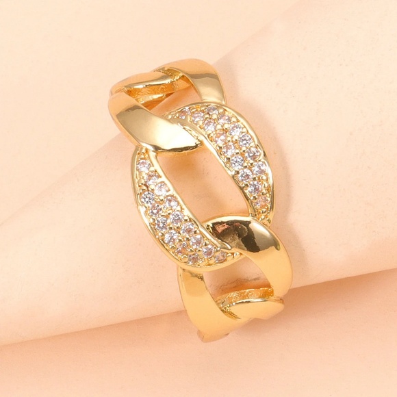 Geometric Cuban Link CZ Open Ring - Picture 5 of 7